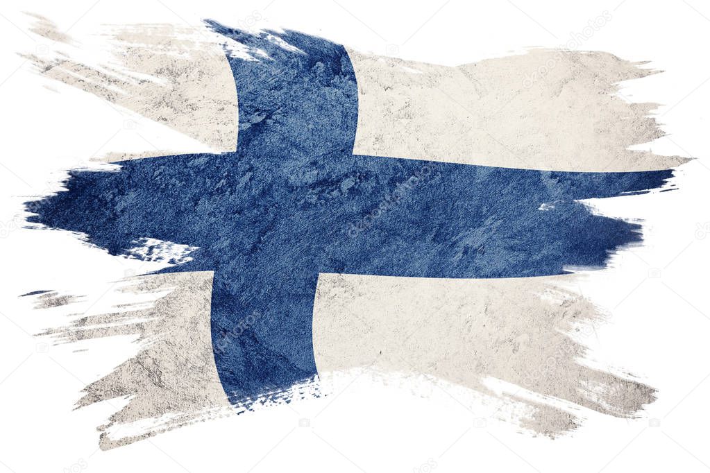 Grunge Finland flag. Finland flag with grunge texture. Brush stroke.