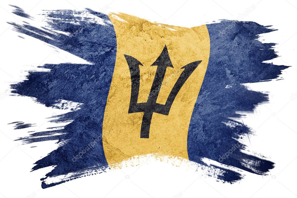 Grunge Barbados flag. Barbados flag with grunge texture. Brush stroke.