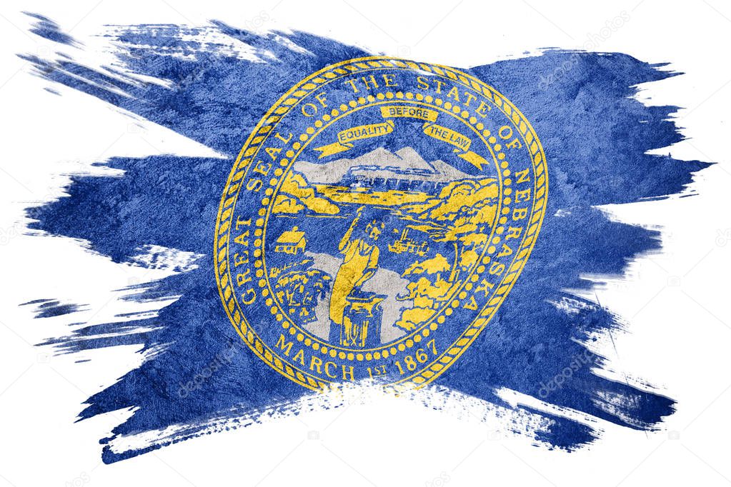 Grunge Nebraska state flag. Nebraska flag brush stroke.