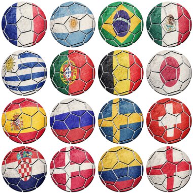 Futbol futbol topları ile ülke bayrakları. 