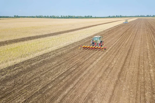 Petani Menanam Bibit Ladang Pembibitan Tampilan Udara — Stok Foto