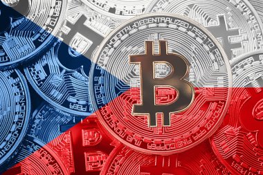 Bitcoin Çek Cumhuriyeti bayrağı yığını. Bitcoin cryptocurrencies kavramı. BTC arka plan.