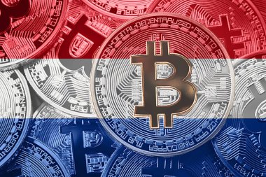 Bitcoin Hollanda bayrağı yığını. Bitcoin cryptocurrencies kavramı. BTC arka plan.