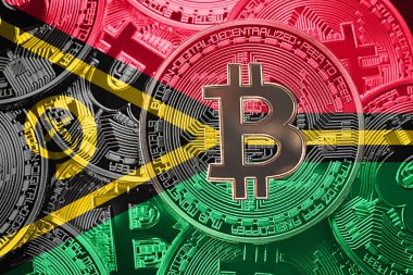 Bitcoin Samoa bayrak yığını. Bitcoin cryptocurrencies kavramı. BTC arka plan.