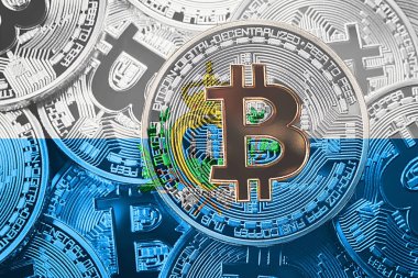 Bitcoin San Marino bayrağı yığını. Bitcoin cryptocurrencies kavramı. BTC arka plan.