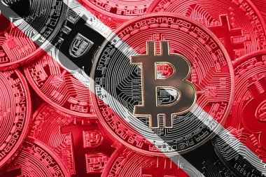 Bitcoin Trinidad ve Tobago bayrak yığını. Bitcoin cryptocurrencies kavramı. BTC arka plan.