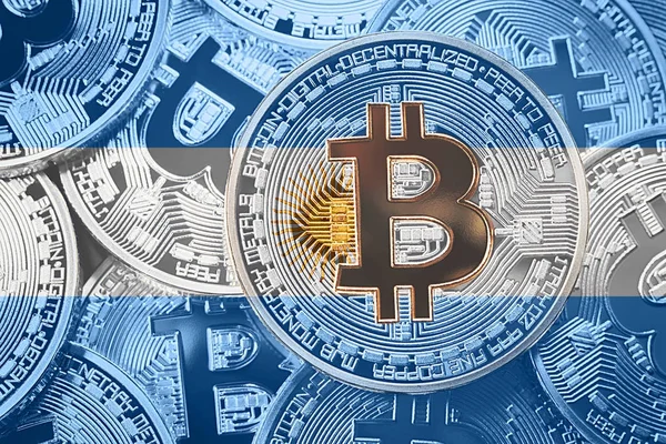 Bitcoin Arjantin bayrağı yığını. Bitcoin cryptocurrencies kavramı. BTC arka plan.