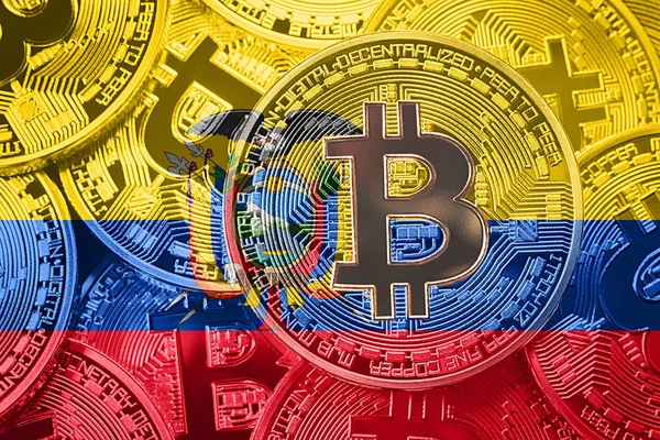 Bitcoin Ekvator bayrak yığını. Bitcoin cryptocurrencies kavramı. BTC arka plan.