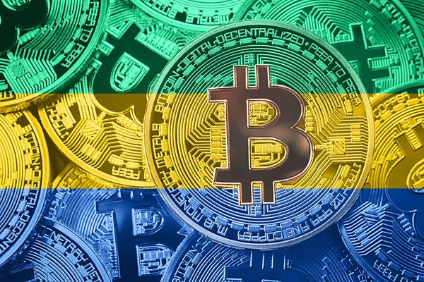 Bitcoin ガボンの国旗のスタック Bitcoin Cryptocurrencies Btc の背景 — ストック写真