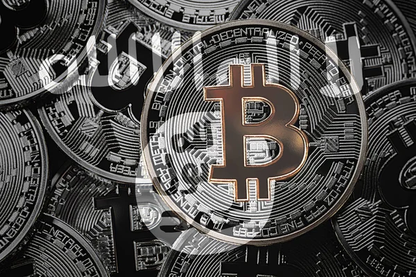 Montón Bandera Bitcoin Isis Concepto Criptomonedas Bitcoin Fondo Btc — Foto de Stock