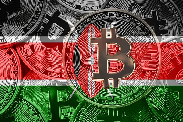 Bitcoin Kenya bayrak yığını. Bitcoin cryptocurrencies kavramı. BTC arka plan.