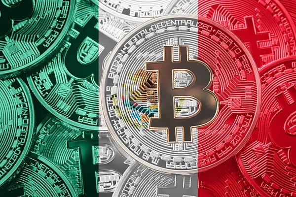 Stack Bitcoin Messico Bandiera Bitcoin Cryptocurrencies Concetto Contesto Btc — Foto Stock