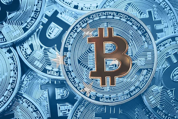 Stos Flaga Mikronezji Bitcoin Koncepcja Kryptowaluty Bitcoin Btc Tło — Zdjęcie stockowe