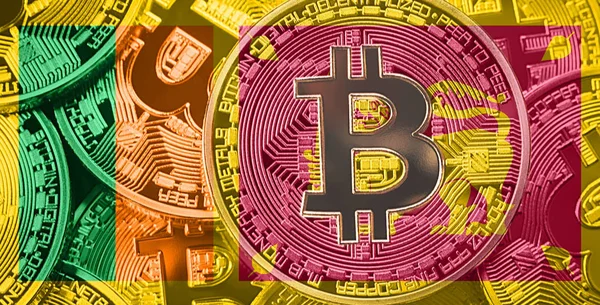 Bitcoin Sri Lanka bayrağı yığını. Bitcoin cryptocurrencies kavramı. BTC arka plan.
