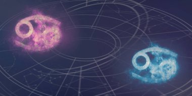 Kanser ve Kanser Astroloji işaretler uyumluluk. Gece gökyüzü arka plan.