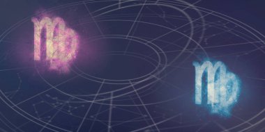 Başak ve Başak Burç işaretleri uyumluluk. Gece gökyüzü arka plan