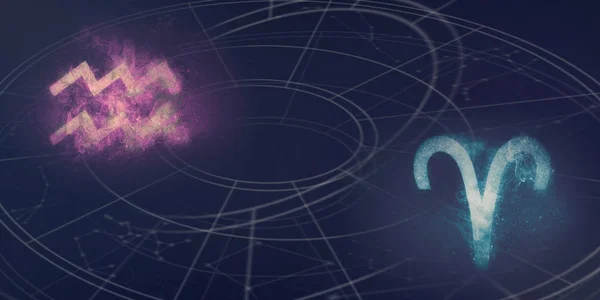 Гороскоп Овен Водолей Указывает Совместимость Ночное Небо Абстрактный Фон — стоковое фото