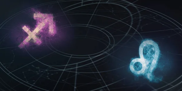 Yay Leo Astroloji Uyumluluk Işaretleri Gece Gökyüzü Arka Plan — Stok fotoğraf