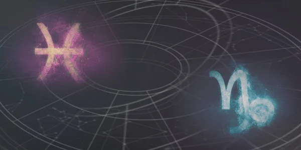 Fische Und Steinbock Horoskop Zeichen Kompatibilität Nachthimmel Abstrakter Hintergrund — Stockfoto
