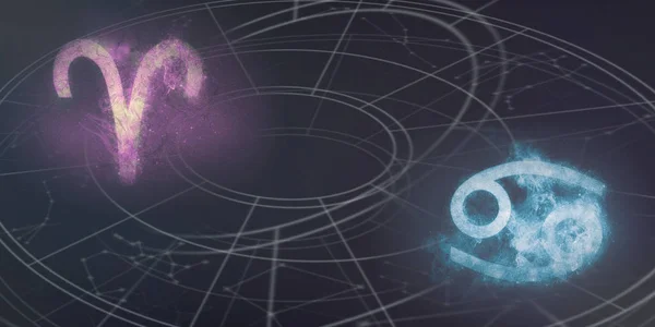 Овен Гороскоп Рака Указывают Совместимость Ночное Небо Абстрактный Фон — стоковое фото