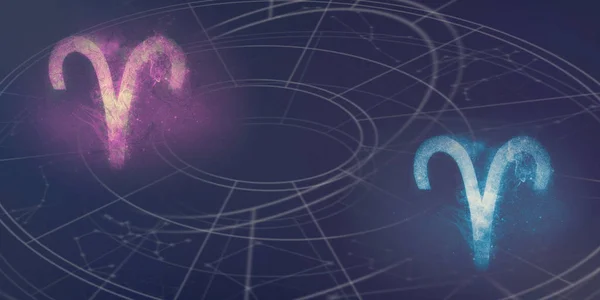 Koç Koç Astroloji Işaretler Uyumluluk Gece Gökyüzü Arka Plan — Stok fotoğraf