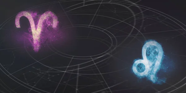 Овен Лео Гороскопы Указывают Совместимость Ночное Небо Абстрактный Фон — стоковое фото