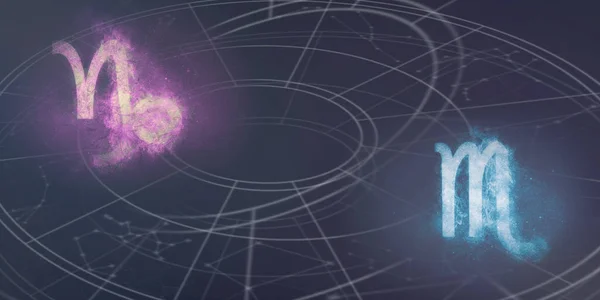 Гороскоп Козерога Скорпиона Указывает Совместимость Ночное Небо Абстрактный Фон — стоковое фото