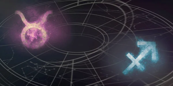 Гороскоп Тельца Стрельца Указывает Совместимость Ночное Небо Абстрактный Фон — стоковое фото