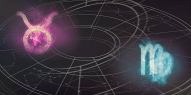 Toros ve Başak Burç uyumluluğu imzalar. Gece gökyüzü 