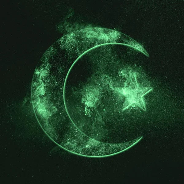 Symbole Islam Étoile Croissant Lune Symbole Vert — Photo