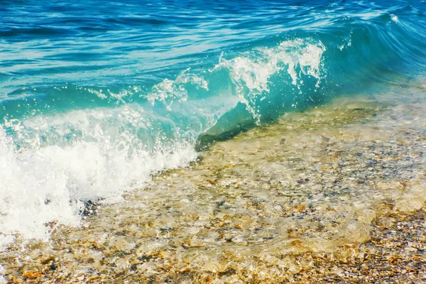 Soft Wave Blue Ocean Sandy Beach Background — Stock Photo, Image