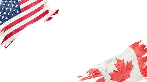 Beyaz Arka Plan Üzerinde Abd Kanada Bayrakları — Stok fotoğraf