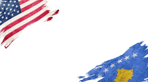 Flaggor Usa Och Kosovo Vit Bakgrund — Stockfoto
