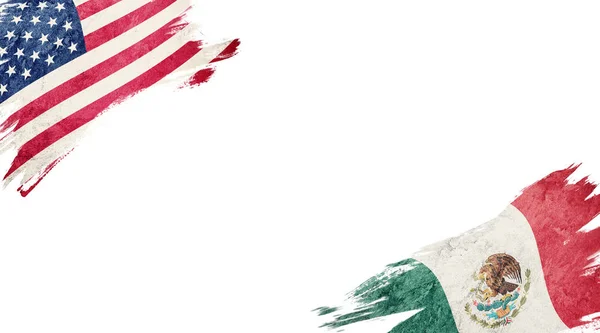 美国和墨西哥的旗子在白色背景 — 图库照片