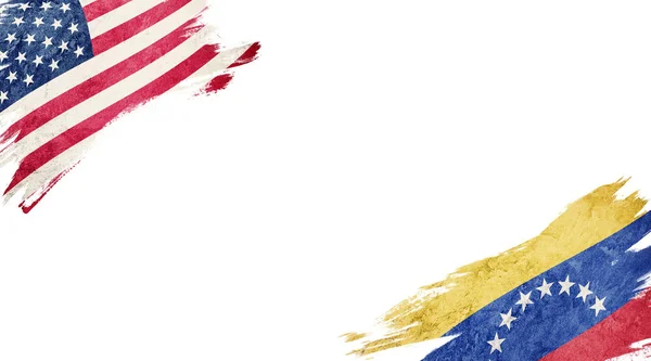 Bandeiras Dos Eua Venezuela Sobre Fundo Branco — Fotografia de Stock