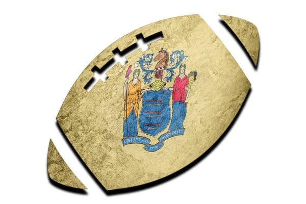 Rugby ball New Jersey state flag. New Jersey flag background Rugby ball