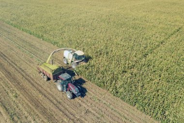 Arazi görünümünde tarımsal kesim ve römork doldurma