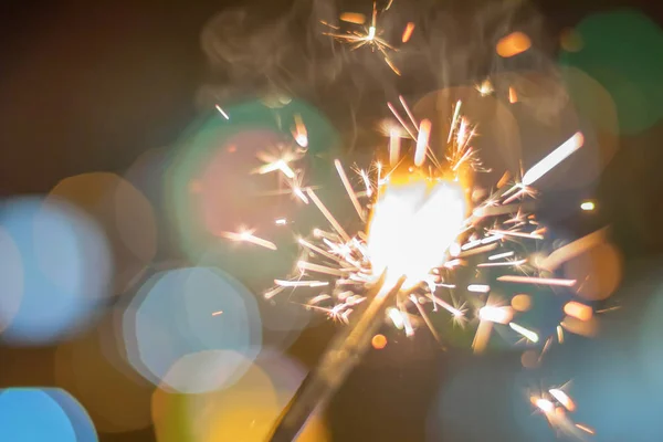 Sparkler Bokeh Brilho Colorido Fundo Noite Com Sparkler — Fotografia de Stock