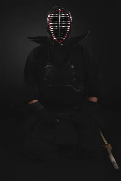 Combatiente Kendo Con Shinai Espada Bambú Tradición Kendo Armadura — Foto de Stock