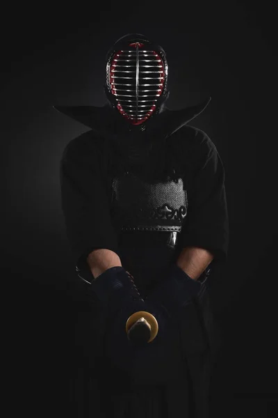 Kendo Vechter Met Shinai Bamboe Zwaard Traditie Kendo Armor — Stockfoto