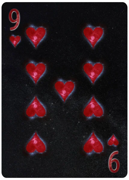 Devět Srdce Hrací Karty Abstraktní Pozadí — Stock fotografie