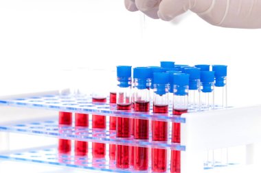 Laboratuvar pipet ile test tüpleri dolum bilim adamı