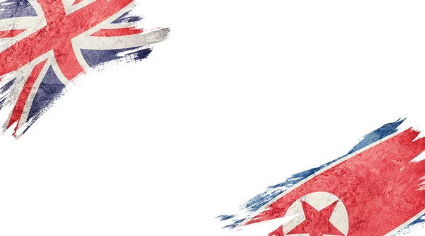 Banderas Del Reino Unido Corea Del Norte Sobre Fondo Blanco —  Fotos de Stock