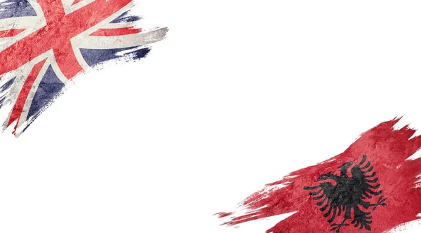Flaggen Des Vereinigten Königreichs Und Albaniens Auf Weißem Hintergrund — Stockfoto