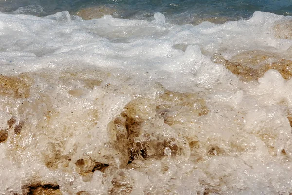Vlna Modrého Oceánu Písečné Pláži Letní Pozadí — Stock fotografie