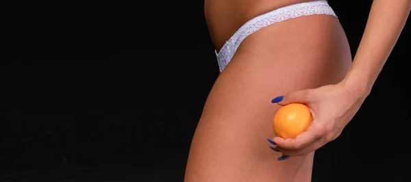 Junge Frau Schöner Körper Mit Orange Cellulite Konzept Fettabsaugung Gewichtsverlust — Stockfoto