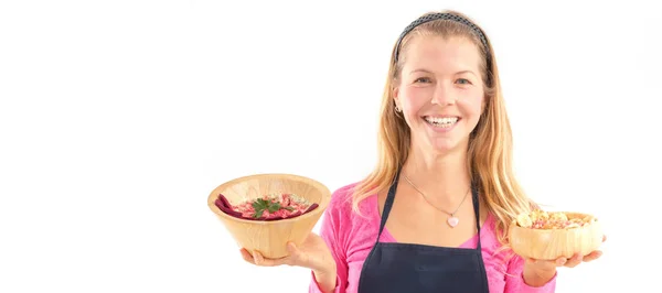 Mulher Jovem Segurando Comida Saudável Vegan Cru Conceito Comida Crua — Fotografia de Stock