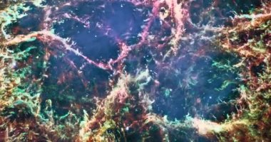 Boğa takımyıldızı yönünde Yengeç bulutsusu. Süpernova çekirdek pulsar nötron yıldızı. Öğeleri Nasa tarafından döşenmiştir.