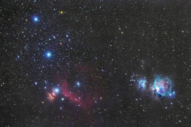 Orion's belt in the winter sky, stars Alnitak, Alnilam, Mintaka, Horsehead Nebula, Orion Nebula clipart