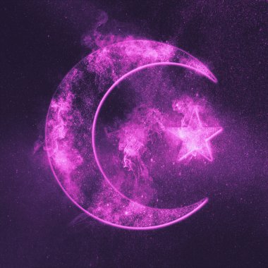 İslam'ın sembolüdür. Yıldız ve hilal ay. Soyut gece gökyüzüne geri